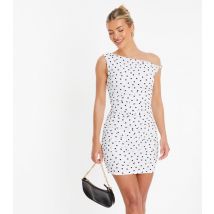 Women's White Polka Dot Print Asymmetric Mini Dress Quiz New Look