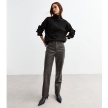 Women's Dark Grey Washed Effect Faux Leather Trousers New Look