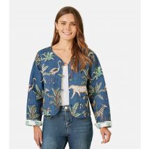 Women's Blue Cotton Animal Print Reversible Jacket Yumi New Look