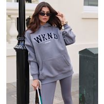 Women's Dark Grey Embroidered Logo Hoodie WKNDGIRL New Look