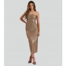Women's Gold Sequinned Strapless Midi Dress Finding Friday New Look