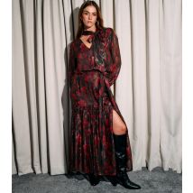Women's Red Metallic Crepe Floral Print Maxi Skirt Finding Friday New Look