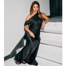 Women's Black Hammered Satin Asymmetric Neck Maxi Dress Finding Friday New Look