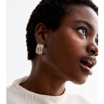 Gold Tone Diamante Curved Baguette Stud Earrings New Look