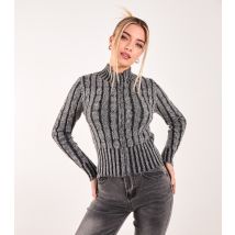 Women's Grey Zip Neck Cable Knit Jumper Pink Vanilla New Look