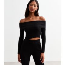 Women's Black Ribbed Off Shoulder Top Cameo Rose New Look