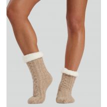 Beige Cable Knit Fleece Socks Loungeable New Look
