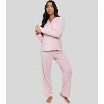 Women's Light Pink Marl Long Sleeve Buttoned Pyjama Set Loungeable New Look