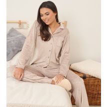 Women's Brown Leopard Velour Pyjama Set Loungeable New Look