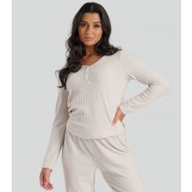 Women's Cream Brushed Rib Henley Top Loungeable New Look