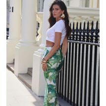 WKNDGIRL Green Abstract Print Satin Maxi Skirt New Look