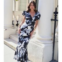 WKNDGIRL Black Abstract Print Ruffled Maxi Dress New Look