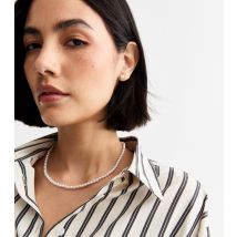 Silver Tone Faux Pearl Necklace and Earring Set New Look