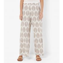 Women's Stone Linen-Blend Leaf Print Wide Leg Trousers Apricot New Look