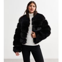Women's Black Faux Fur Crop Coat Cameo Rose New Look