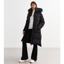 Women's Black Faux Fur Trim Hooded Puffer Coat Cameo Rose New Look