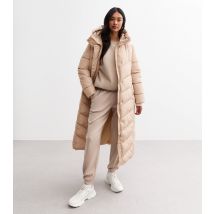 Women's Stone Hooded Longline Puffer Coat Cameo Rose New Look