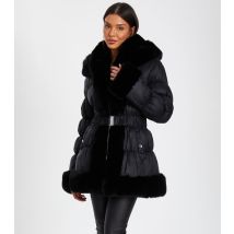 Women's Black Faux Fur Trim Padded Jacket Quiz New Look