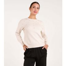 Women's Stone Pearl Detail Jumper Blue Vanilla New Look