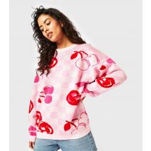 Women's Pink Knitted Check And Cherry Jumper Skinnydip New Look