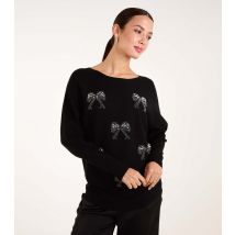 Women's Black Bow Pearl Detail Jumper Blue Vanilla New Look