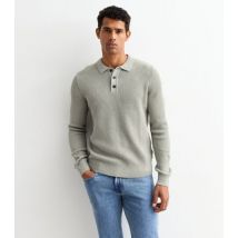 Men's Jack & Jones Grey Regular Rib Knit Long Sleeve Polo Shirt New Look