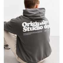 Men's Washed Grey Printed Hoodie Jack & Jones New Look