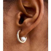 18ct Gold Plated Faux Pearl And Diamanté Hoop Earrings New Look