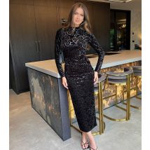 Women's Black Velvet Jacquard Midi Dress AX Paris New Look