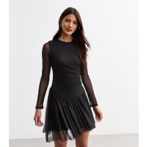 Women's Black Dropped Waist Stretch Mesh Mini Dress New Look