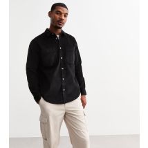 Men's Black Relaxed Cotton Corduroy Shirt Only and Sons New Look