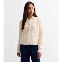 Women's Cream Fluffy Knit Button Up Cardigan Sunshine Soul New Look