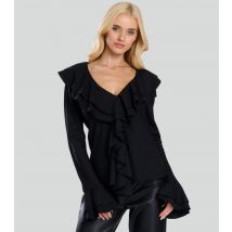 Women's Black V-Neck Frill Blouse Finding Friday New Look