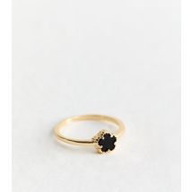 Black Gold Tone Flower Ring New Look