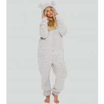 Women's Silver Borg Onesie with Ears Loungeable New Look