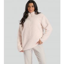 Women's Cream Borg Quarter Zip Jumper Loungeable New Look