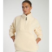 Women's Cream Quarter Zip Borg Jacket South Beach New Look