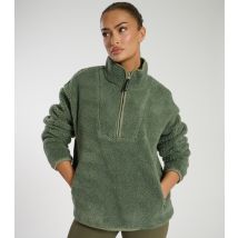 Women's Green Quarter Zip Borg Jacket South Beach New Look