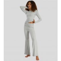 Women's Light Grey Rib Jersey Fold Over Flared Trousers South Beach New Look