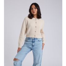 Women's Cream Floral Button Ribbed Cropped Cardigan Urban Bliss New Look