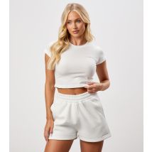 Women's Cream Embroidered Logo Crop T-Shirt Gym King New Look