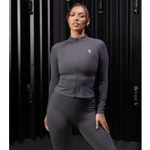 Women's Dark Grey Zip Up Long Sleeve Top Gym King New Look