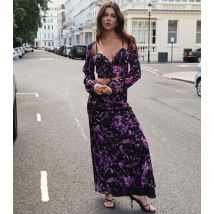 WKNDGIRL Purple Floral Textured Maxi Skirt New Look