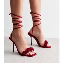 Women's Marigold Burgundy Rosette Satin Sandals Public Desire New Look