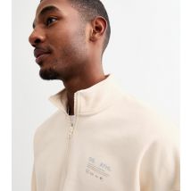 Men's Cream Relaxed Logo Print Half Zip Sweatshirt Only and Sons New Look