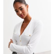 Women's Off White Rib Jersey Button Detail Bodysuit New Look