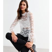 Women's White Lace Long Sleeve Top Cutie London New Look