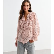 Women's Pink Polka Dot Ruffle Blouse Cutie London New Look