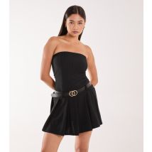 Women's Black Dogtooth Belt Pleat Dress Pink Vanilla New Look