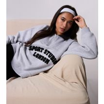 Women's Grey Sport Studio London Quarter Zip Sweatshirt Pink Vanilla New Look
